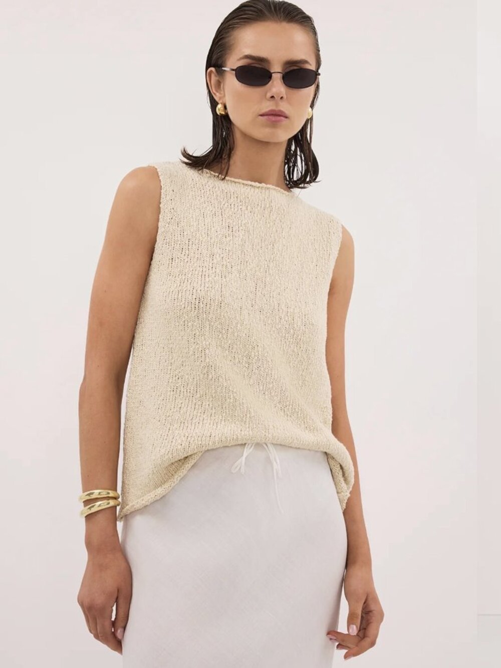 DISSH Dina Natural Sleeveless Knit Top L